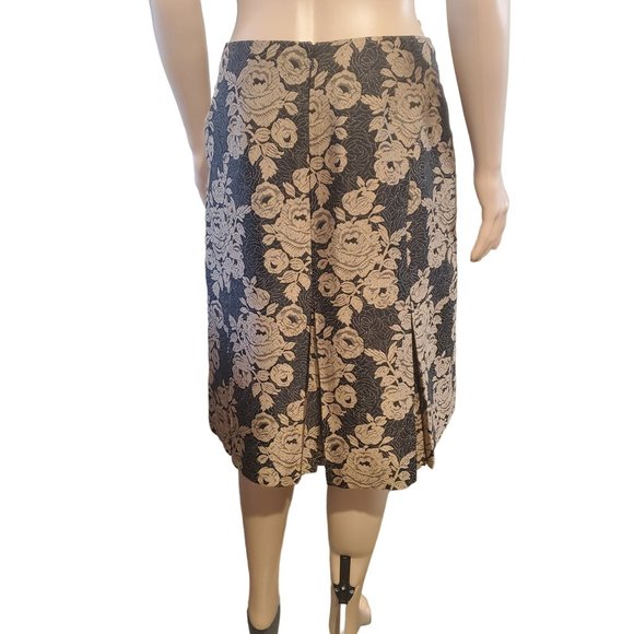 Ann Taylor Sz 2 Wool & Silk Brocade Black Gold Floral Pleated Pencil Skirt - Picture 3 of 9